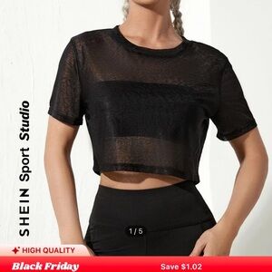 SHEIN Sport Studio Black Sheer Tee